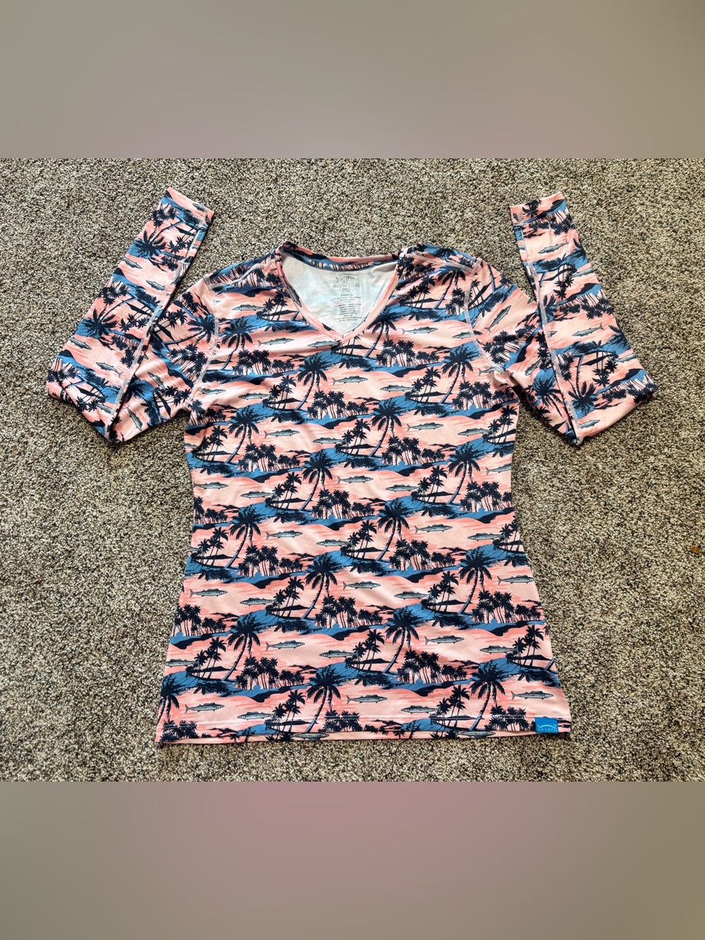 AFTCO Sun Protection Fishing Shirt Women’s Small Thumb Tropical Sunset Print